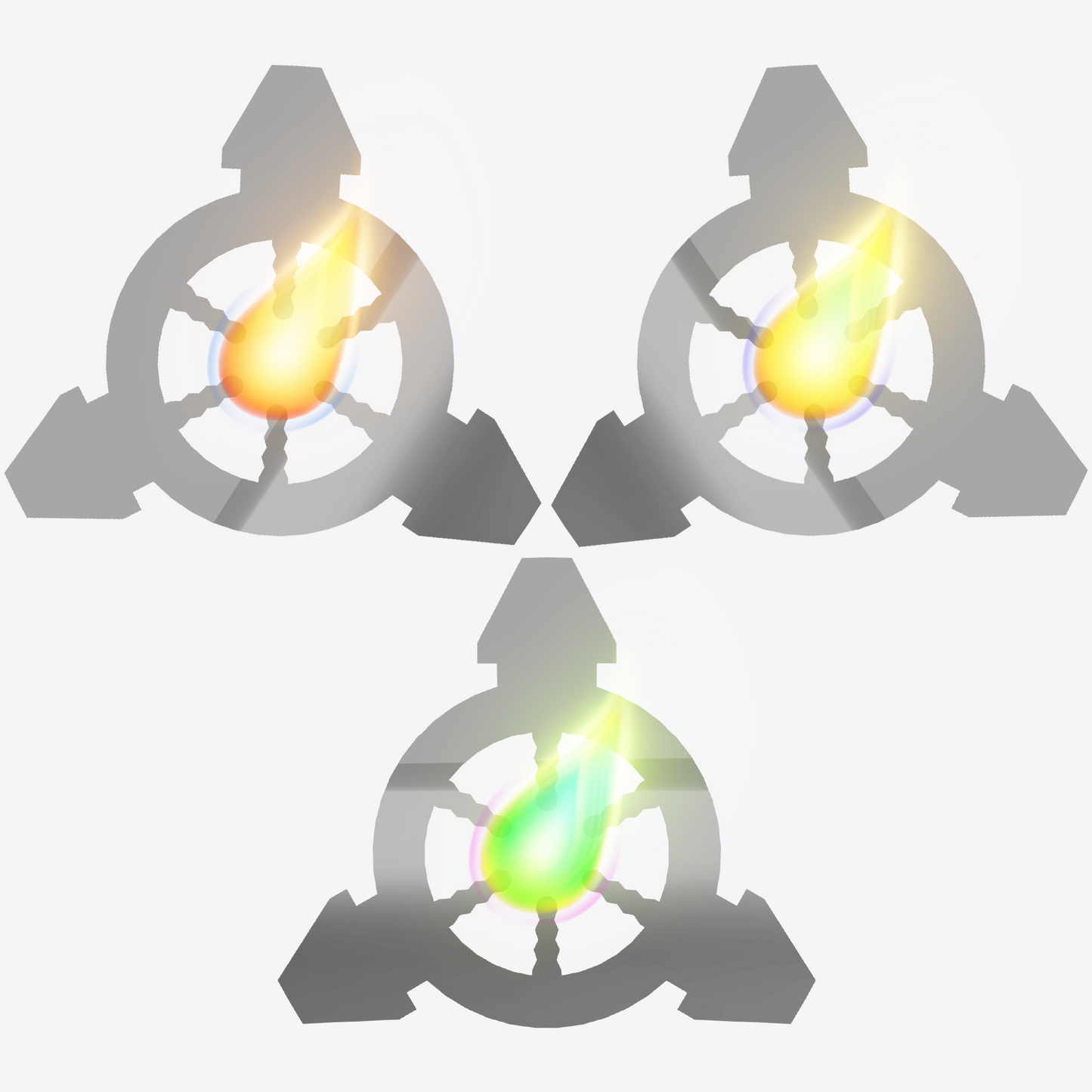 Flame color changing rings, red, yellow, and green